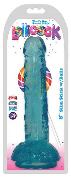 Lollicock 8 inches Slim Stick Dildo Balls Blue Berry Ice