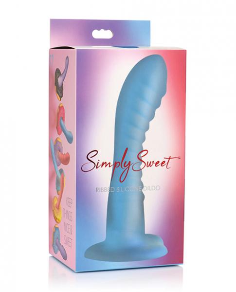 Curve Toys Simply Sweet 7'' Ribbed Silicone Dildo - Blue