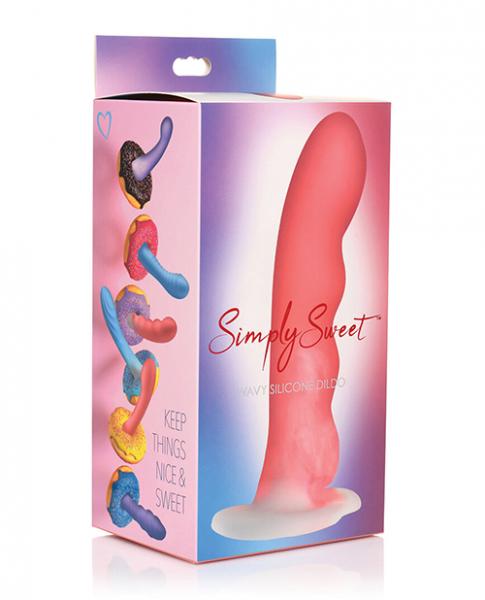 Curve Toys Simply Sweet 7'' Wavy Silicone Dildo - Pink/white