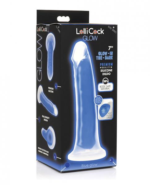 Curve Toys Lollicock 7'' Glow In The Dark Silicone Dildo - Blue