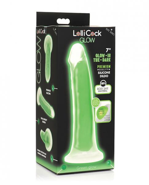 Curve Toys Lollicock 7'' Glow In The Dark Silicone Dildo - Green