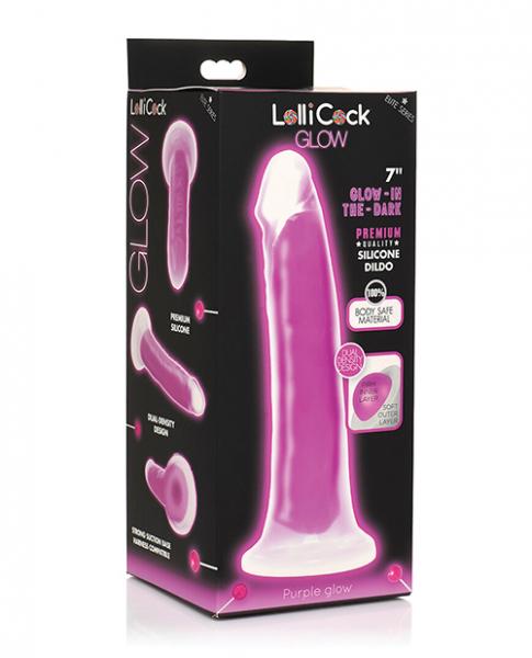 Curve Toys Lollicock 7'' Glow In The Dark Silicone Dildo - Purple