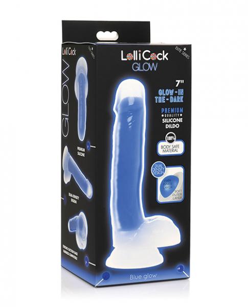 Curve Toys Lollicock 7'' Glow In The Dark Silicone Dildo W/balls - Blue