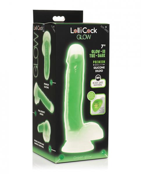 Curve Toys Lollicock 7'' Glow In The Dark Silicone Dildo W/balls - Green