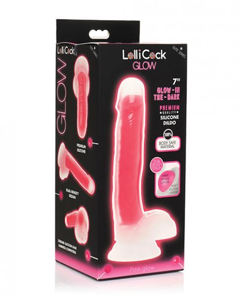 Curve Toys Lollicock 7'' Glow In The Dark Silicone Dildo W/balls - Pink