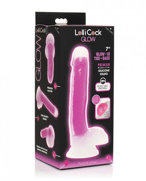 Curve Toys Lollicock 7'' Glow In The Dark Silicone Dildo W/balls - Purple
