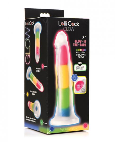 Curve Toys Lollicock 7'' Glow In The Dark Silicone Dildo - Rainbow