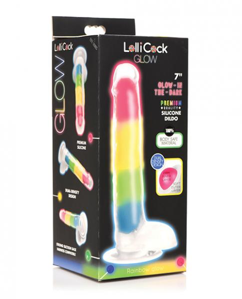 Curve Toys Lollicock 7'' Glow In The Dark Silicone Dildo W/balls - Rainbow