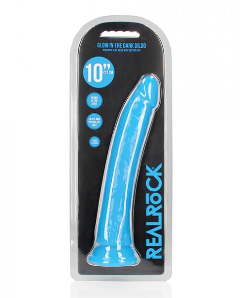 Shots Realrock 10'' Slim Dildo Glow In The Dark - Neon Blue