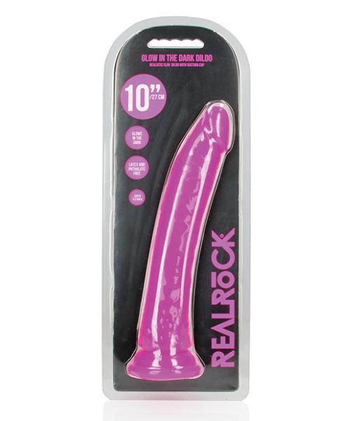 Shots Realrock 10'' Slim Dildo Glow In The Dark - Neon Purple