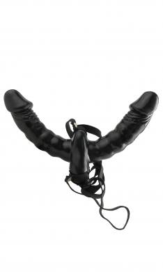 Vibrating Double Delight Strap On 6''- Black