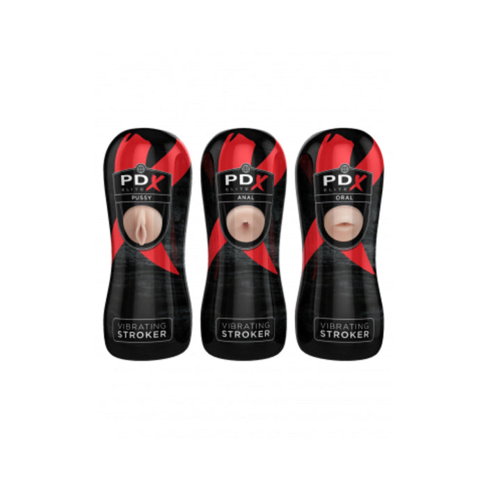 Pdx Elite Vibrating Pussy Mouth Ass Stroker Display Of 12