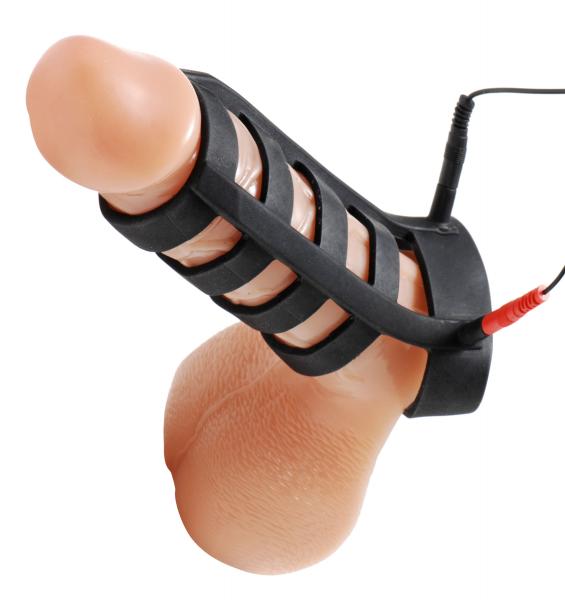 Power Cage Silicone E-Stim Cock And Ball Sheath Black