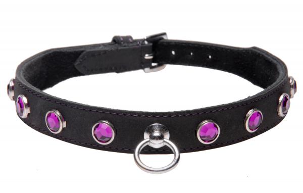 Leather Rhinestone Collar- Amethyst