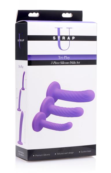 Tri-Play Silicone Dildo 3 Piece Set Purple