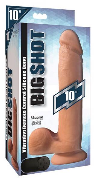 Big Shot 10 inches Vibrating Silicone Dong with Balls Beige