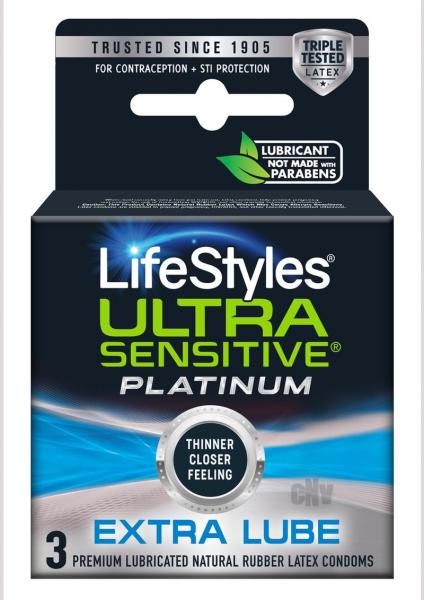 Lifestyles Ultra Sensitive Platinum Extra Lube 3pk