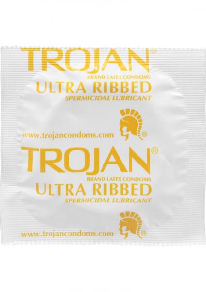 Trojan Condom Stimulations Ultra Ribbed Spermicidal Lubricant 12 Pack