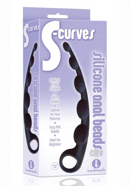 S-Curved Silicone Anal Beads Black