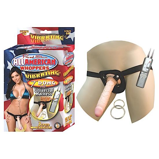 All American Whoppers Vibrating Dong Universal Harness 7 Inch Beige