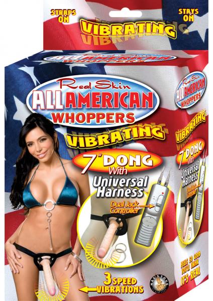 All American Whoppers Vibrating Dong Universal Harness 7 Inch Beige