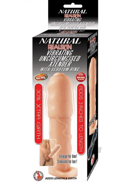 Natural Realskin Vibrating Uncircumsised Xtender With Scrotum Ring