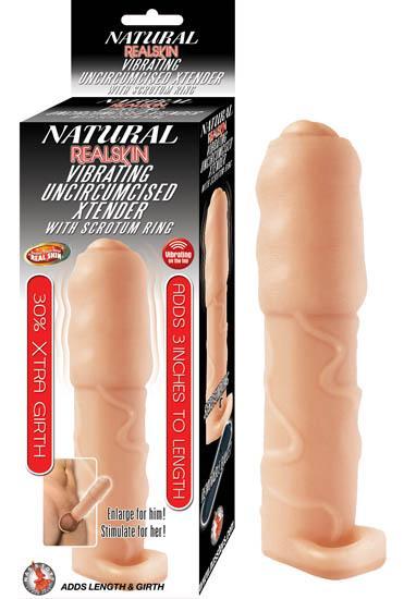 Natural Realskin Vibrating Uncircumsised Xtender With Scrotum Ring