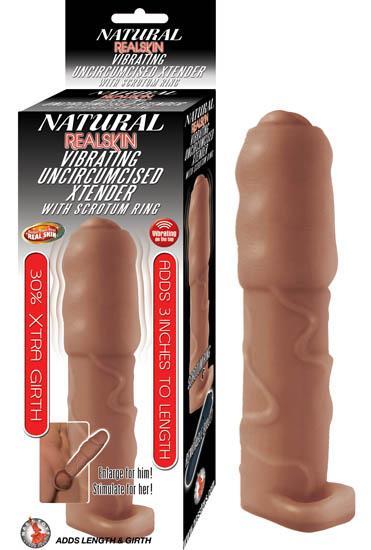 Natural Realskin Vibrating Uncircumsised Xtender With Scrotum Ring