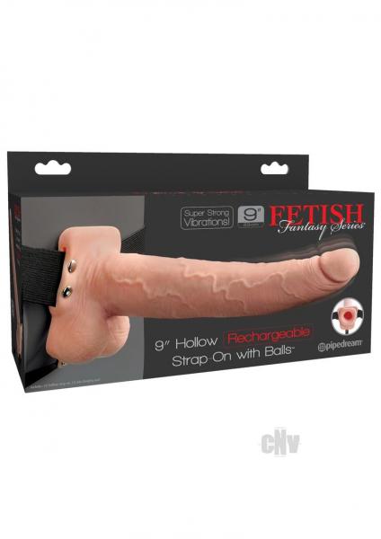 Fetish Fantasy 9 inches Hollow Rechargeable Strap On with Balls Beige