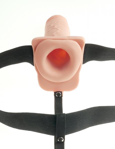 Fetish Fantasy 9 inches Hollow Rechargeable Strap On with Balls Beige