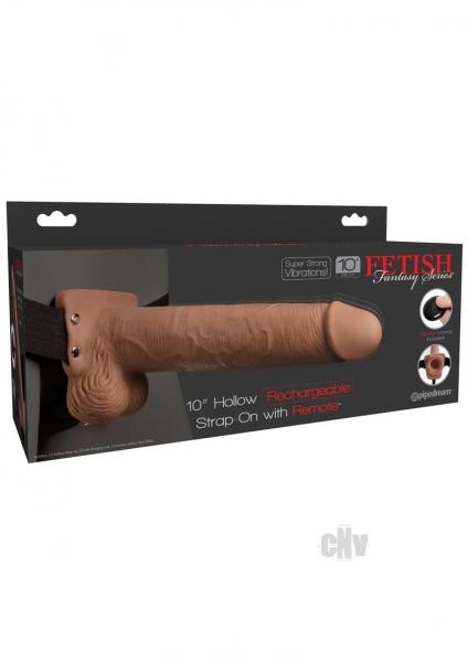 Fetish Fantasy 10 Inches Hollow Rechargeable Strap On Remote Tan