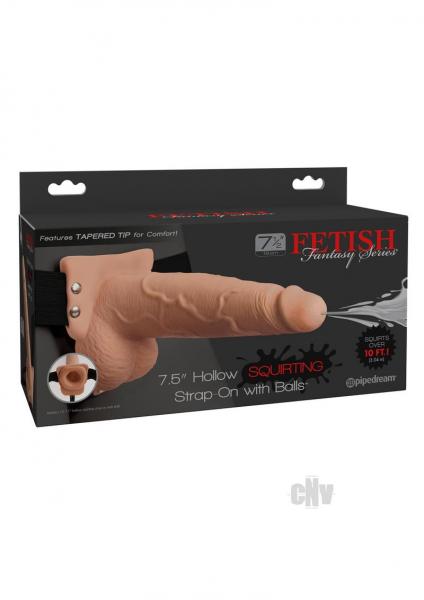 Fetish Fantasy 7.5 inches Hollow Squirting Strap On with Balls Beige