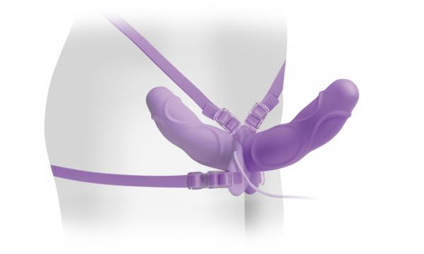 Elite Vibrating Double Delight Strap On 10 Inches Purple