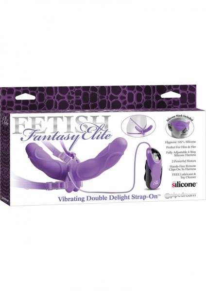 Elite Vibrating Double Delight Strap On 10 Inches Purple