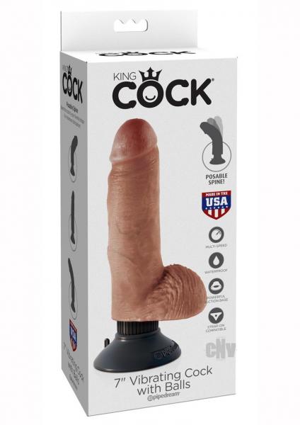 King Cock 7 inches Vibrating Cock with Balls Tan