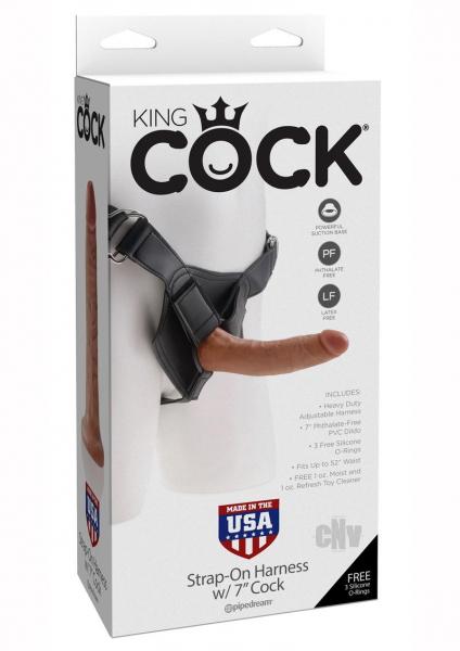 King Cock Strap On Harness with 7 inches Cock Tan