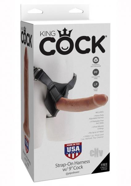 King Cock Strap On Harness with 9 inches Cock Tan Dildo