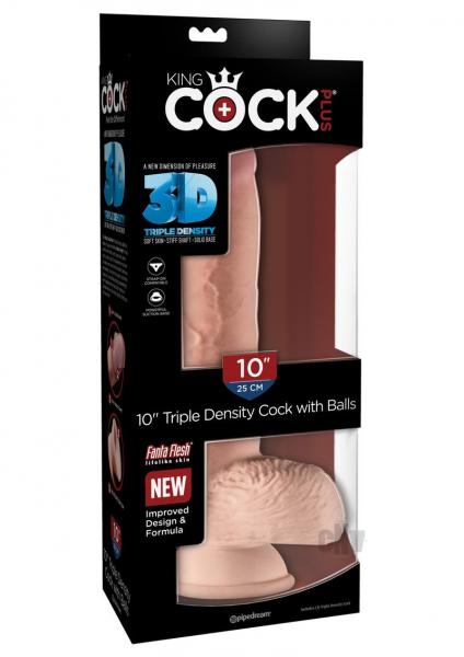 King Cock Triple Density 10 inches Fat Dildo with Balls Beige