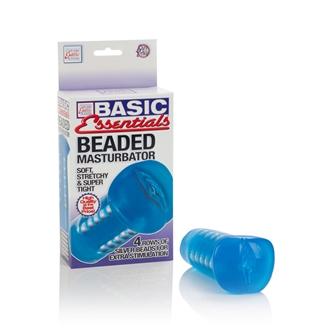 Basic Essentials Beaded Masturbator 5 Inch Blue