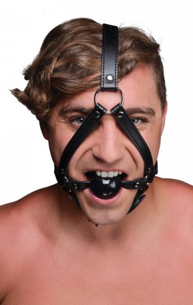 Head Harness With 1.65 Inches Ball Gag Black Leather