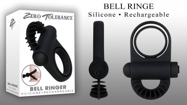 Bell Ringer Black Vibrating Cock Ring & Ball Strap