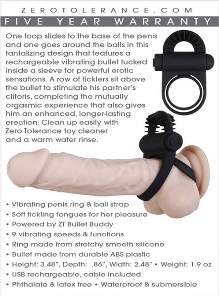 Bell Ringer Black Vibrating Cock Ring & Ball Strap