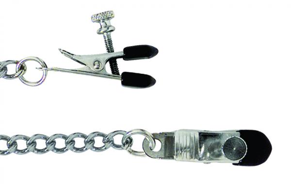 Adjustable Broad Tip Nipple Clamps With Link Chain Silver