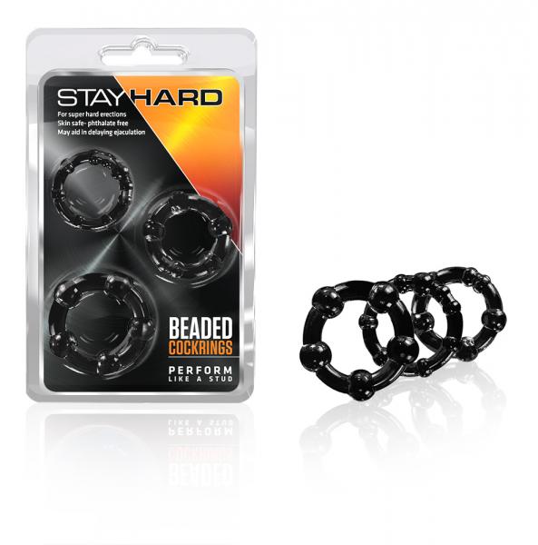 Beaded C Rings 3 Pieces  - Black