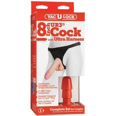 Vac-U-Lock 8'' Ultraskyn Dildo with Ultra Harness - Beige