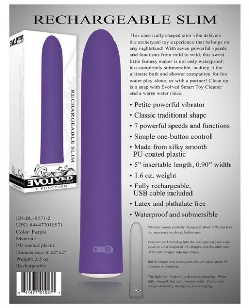 Evolved Rechargeable Slim Purple 7 Function Vibrator