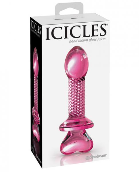 Icicles No 82 Hand Blown Glass Butt Plug Ribbed Pink