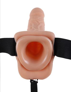 Fetish Fantasy 7'' Vibrating Hollow Strap On Balls Beige