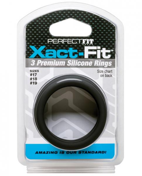 Xact-Fit Cockring 3 Ring Kit M/L Black Silicone