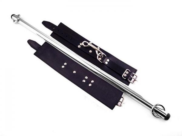 Rouge Leather Adjustable Leg Spreader Bar with Cuffs